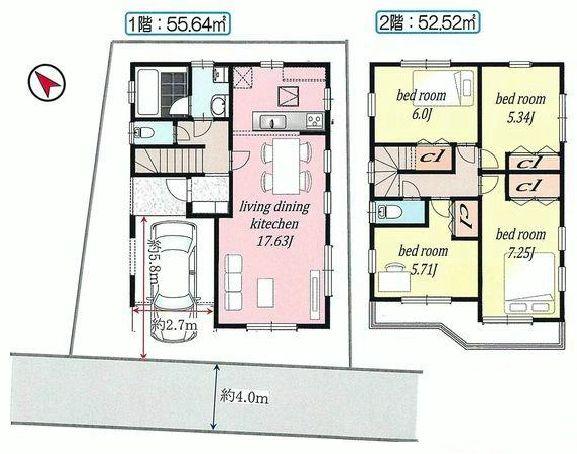 Floor plan. 39,958,000 yen, 4LDK, Land area 88.6 sq m , Building area 108.24 sq m