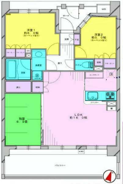 Floor plan. 3LDK, Price 29,800,000 yen, Occupied area 68.88 sq m , Balcony area 15.4 sq m