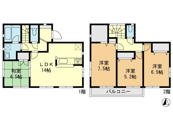 Floor plan. (Building 2), Price 40,800,000 yen, 4LDK, Land area 101.09 sq m , Building area 89.91 sq m