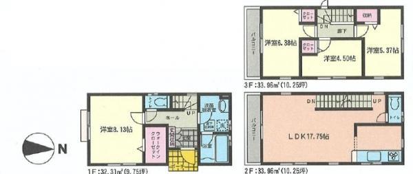 Floor plan. 33,500,000 yen, 4LDK, Land area 65.53 sq m , Building area 100.23 sq m