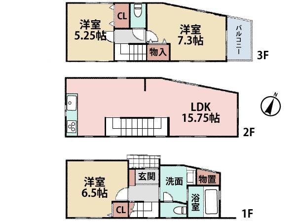Floor plan. 29,800,000 yen, 3LDK, Land area 53.31 sq m , It is a building area of ​​85.9 sq m Zenshitsuminami facing dihedral daylighting.