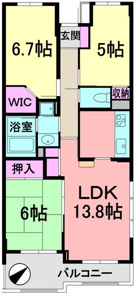 Floor plan. 3LDK, Price 33,990,000 yen, Occupied area 70.52 sq m , Balcony area 8.24 sq m