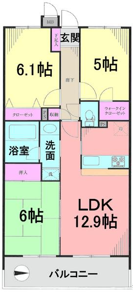 Floor plan. 3LDK, Price 27,800,000 yen, Footprint 66.4 sq m , Balcony area 9 sq m