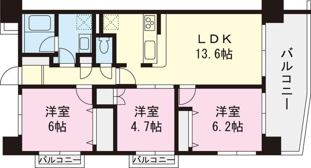 Floor plan. 3LDK, Price 33,900,000 yen, Occupied area 67.41 sq m , Balcony area 11.11 sq m