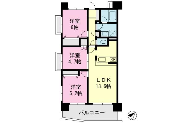 Floor plan. 3LDK, Price 33,900,000 yen, Occupied area 67.41 sq m , Balcony area 11.11 sq m