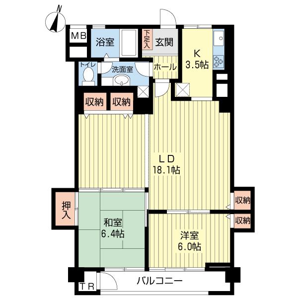 Floor plan. 2LDK, Price 16,450,000 yen, Occupied area 72.62 sq m , Balcony area 5.1 sq m
