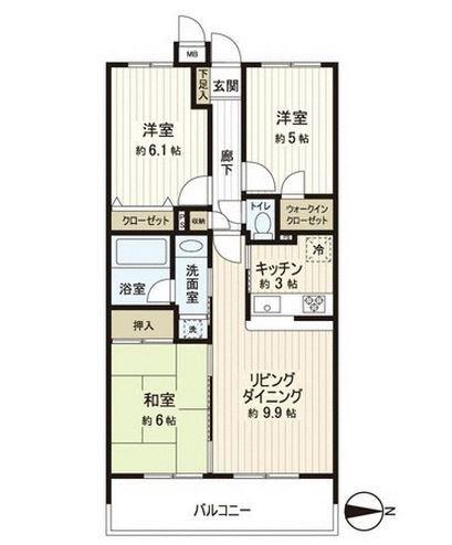 Floor plan. 3LDK, Price 27,800,000 yen, Footprint 66.4 sq m , Balcony area 9 sq m