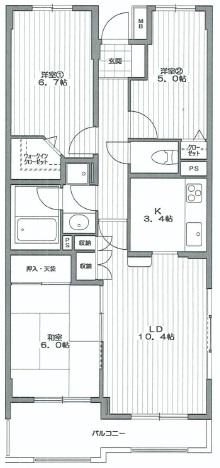 Floor plan. 3LDK, Price 33,990,000 yen, Occupied area 70.52 sq m , Balcony area 8.24 sq m