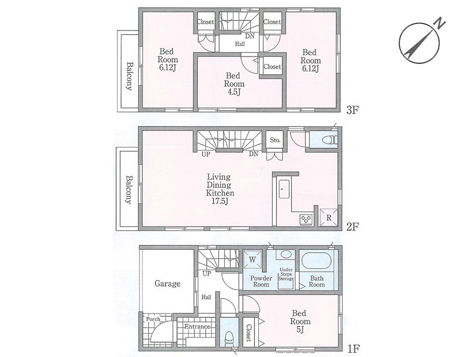 Floor plan. (1 Building), Price 41,800,000 yen, 4LDK, Land area 60.37 sq m , Building area 102.25 sq m