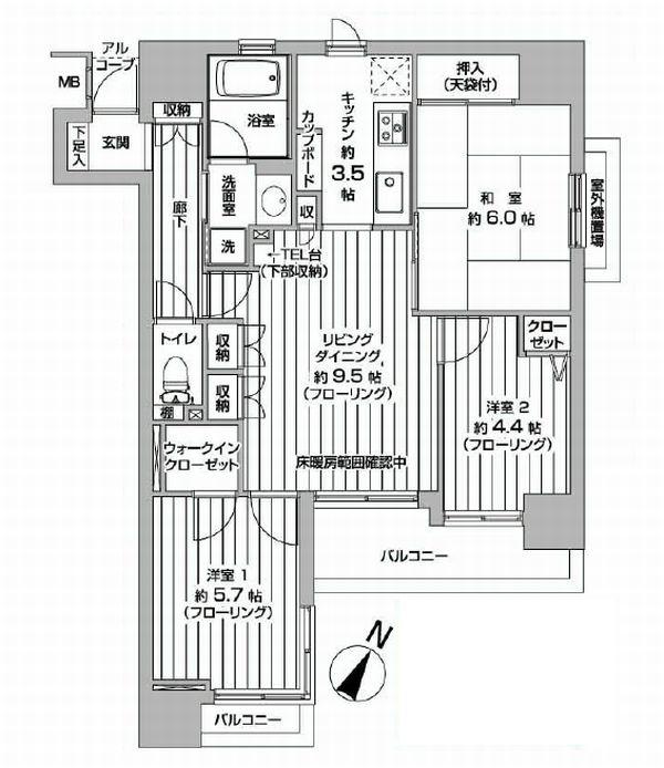 Floor plan. 3LDK, Price 36,800,000 yen, Footprint 65.8 sq m , Balcony area 7.61 sq m
