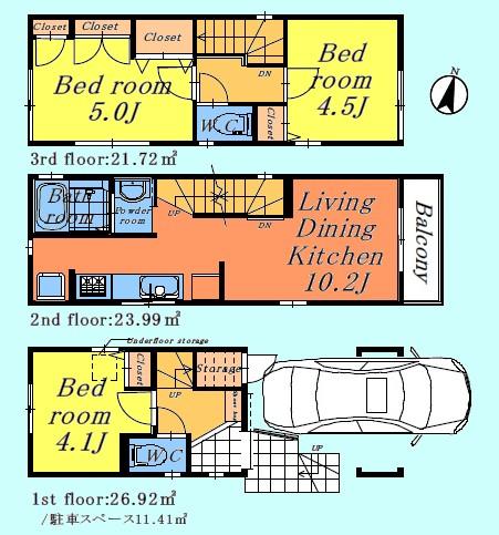 Floor plan. 25,800,000 yen, 3LDK, Land area 40.33 sq m , Building area 72.63 sq m