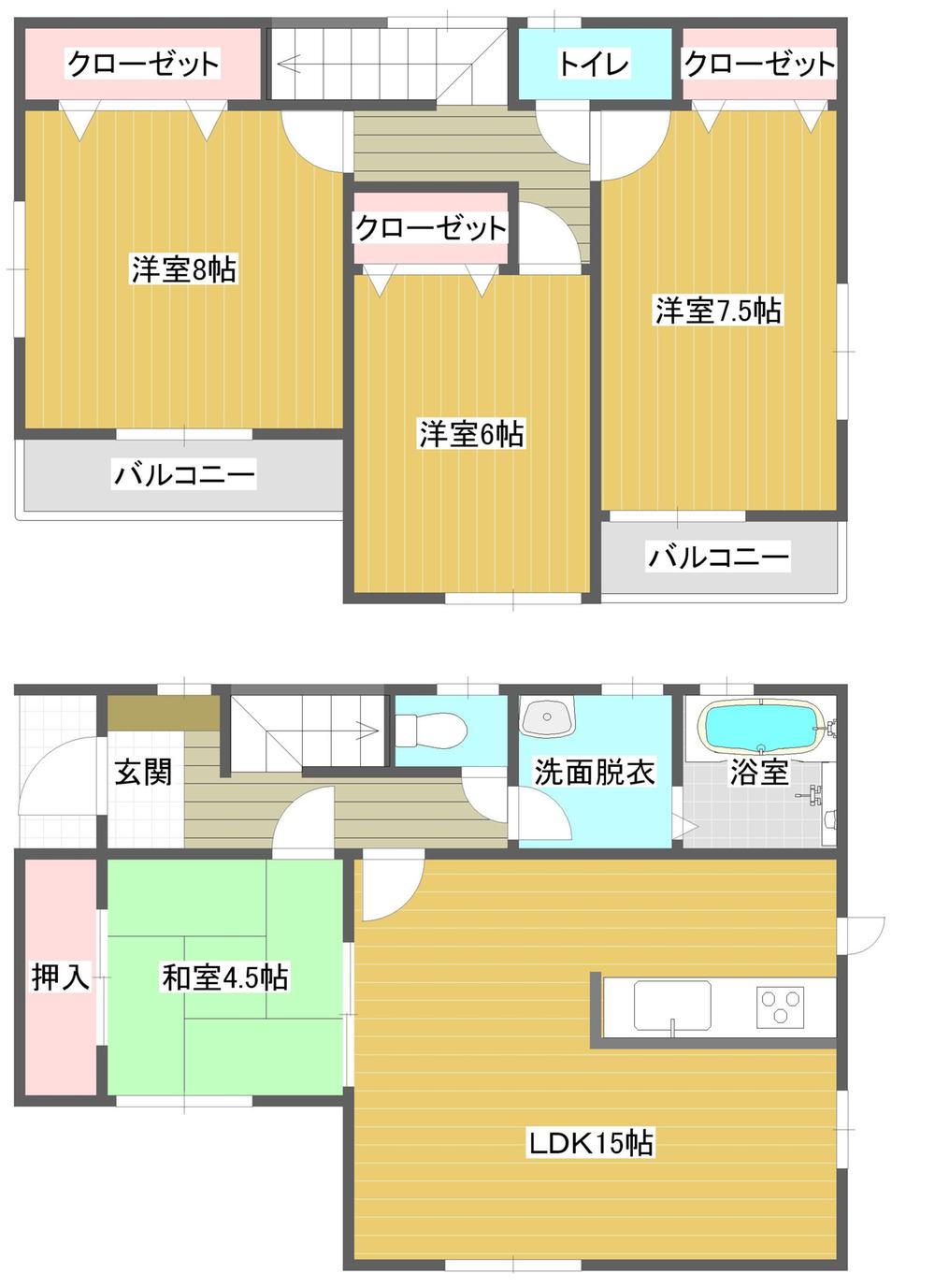 Floor plan. 42,800,000 yen, 4LDK, Land area 99.32 sq m , Building area 99.53 sq m 4LDK, All rooms with storage, Momentum is also family conversation at the counter kitchen. 