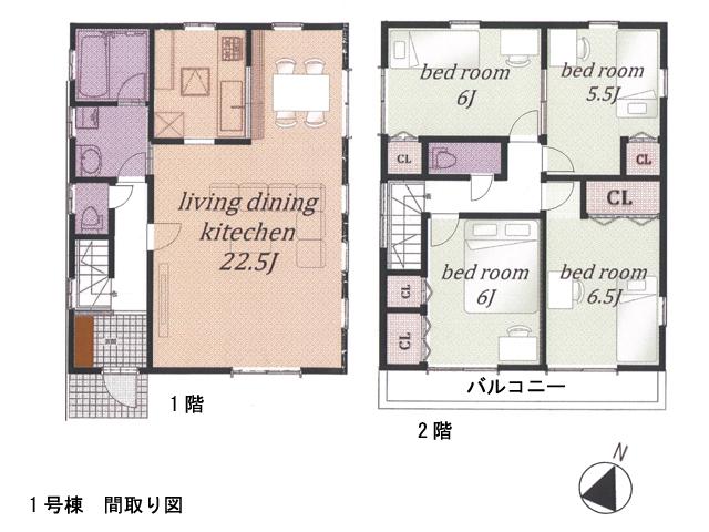 Floor plan. (1 Building), Price 35,800,000 yen, 4LDK, Land area 106.66 sq m , Building area 104.34 sq m