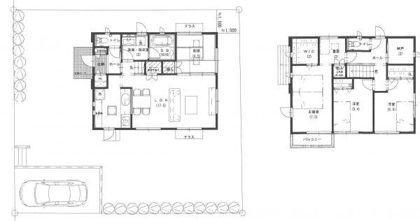 Compartment view + building plan example. Building plan example, Land price 34,500,000 yen, Land area 205.33 sq m