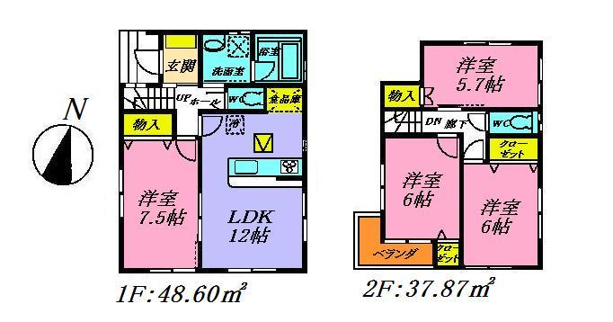Floor plan. 29,900,000 yen, 3LDK, Land area 101.44 sq m , A building area of 86.47 sq m face-to-face kitchen LDK and Western 7.5 Pledge, Western-style 6 Pledge ・ Western-style 6 Pledge ・ Western-style is the floor plan of 4LDK of 5.7 quires. Ventilation is also good in all rooms two sides lighting.
