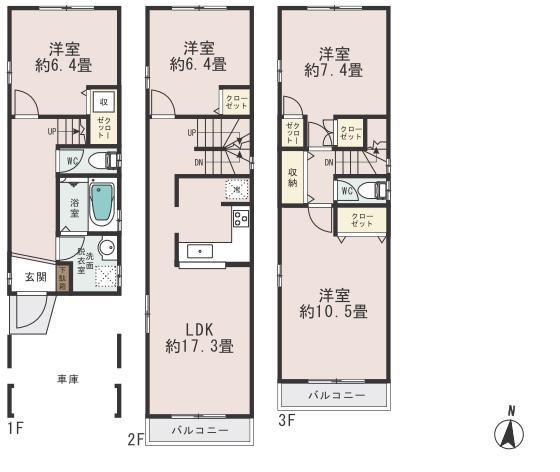 Floor plan. (C Building), Price 44,800,000 yen, 4LDK, Land area 71.85 sq m , Building area 128.05 sq m