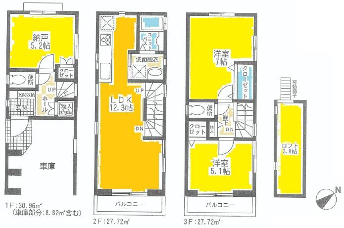 Floor plan. 36,850,000 yen, 3LDK, Land area 46.24 sq m , You can use a wide room with a building area of 86.4 sq m loft