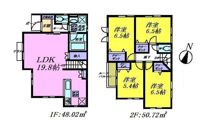 Floor plan. 39,958,000 yen, 4LDK, Land area 121.23 sq m , Building area 98.74 sq m total living room with storage, Is a floor plan of 4LDK of LDK19.8 quires that face-to-face kitchen.