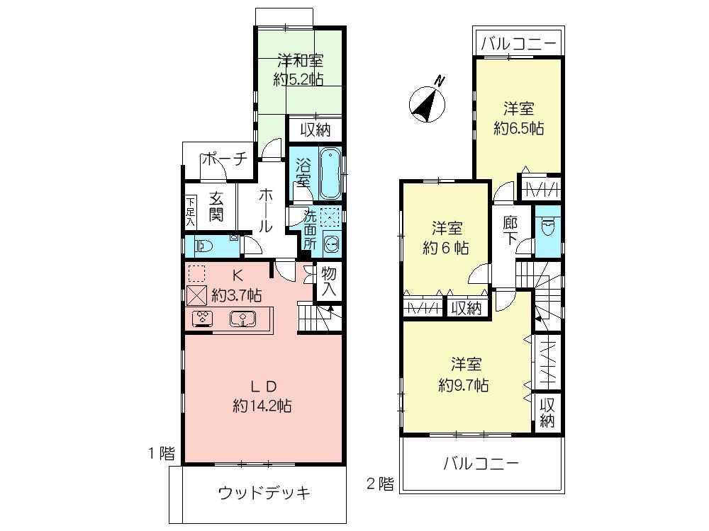 Floor plan. (1 Building), Price 69,800,000 yen, 4LDK, Land area 122.85 sq m , Building area 108.3 sq m