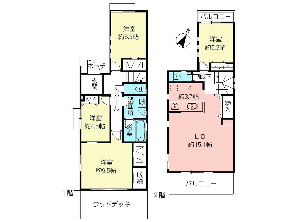 Floor plan. (Building 2), Price 66,800,000 yen, 4LDK, Land area 123.16 sq m , Building area 106.09 sq m