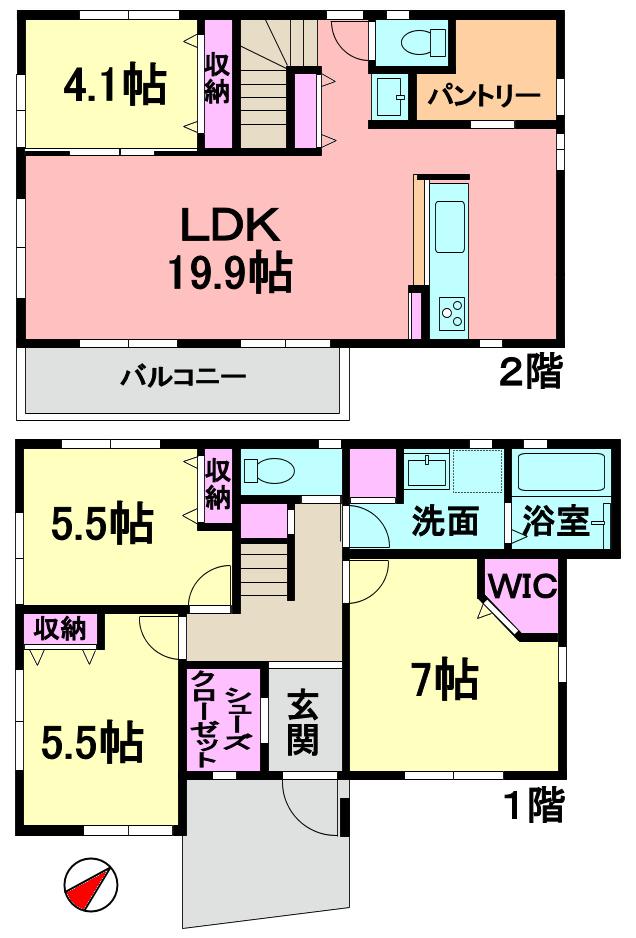 Floor plan. (Building 2), Price 55,800,000 yen, 4LDK, Land area 141.76 sq m , Building area 103.5 sq m