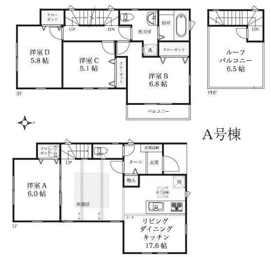 Floor plan. (A Building), Price 39,800,000 yen, 4LDK, Land area 97.1 sq m , Building area 99.77 sq m