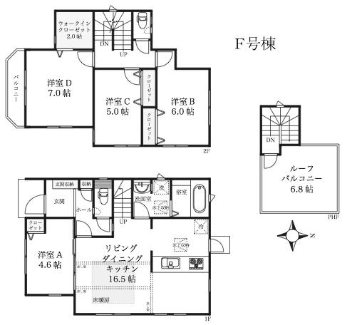 Floor plan. (F Building), Price 42,800,000 yen, 4LDK, Land area 107.31 sq m , Building area 98.33 sq m