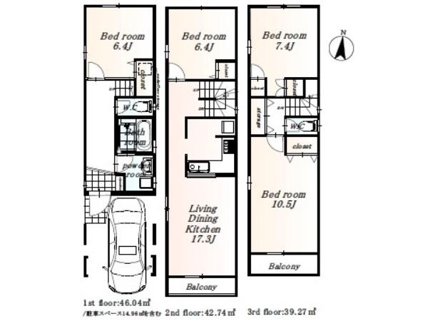 Floor plan. (C Building), Price 41,800,000 yen, 4LDK, Land area 71.85 sq m , Building area 128.05 sq m
