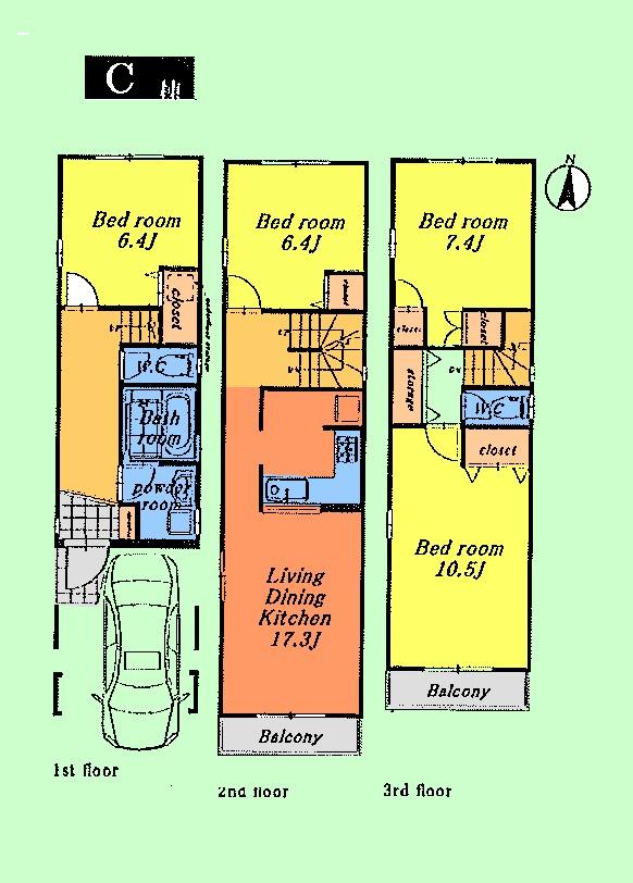 Floor plan. (C Building), Price 44,800,000 yen, 4LDK, Land area 71.85 sq m , Building area 128.05 sq m