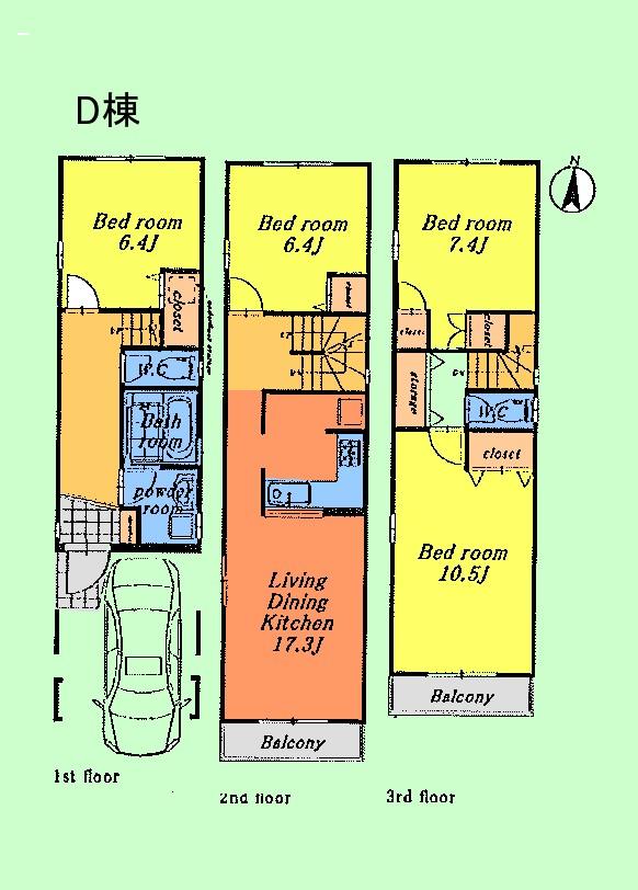 Floor plan. (D Building), Price 45,800,000 yen, 4LDK, Land area 72.04 sq m , Building area 128.05 sq m