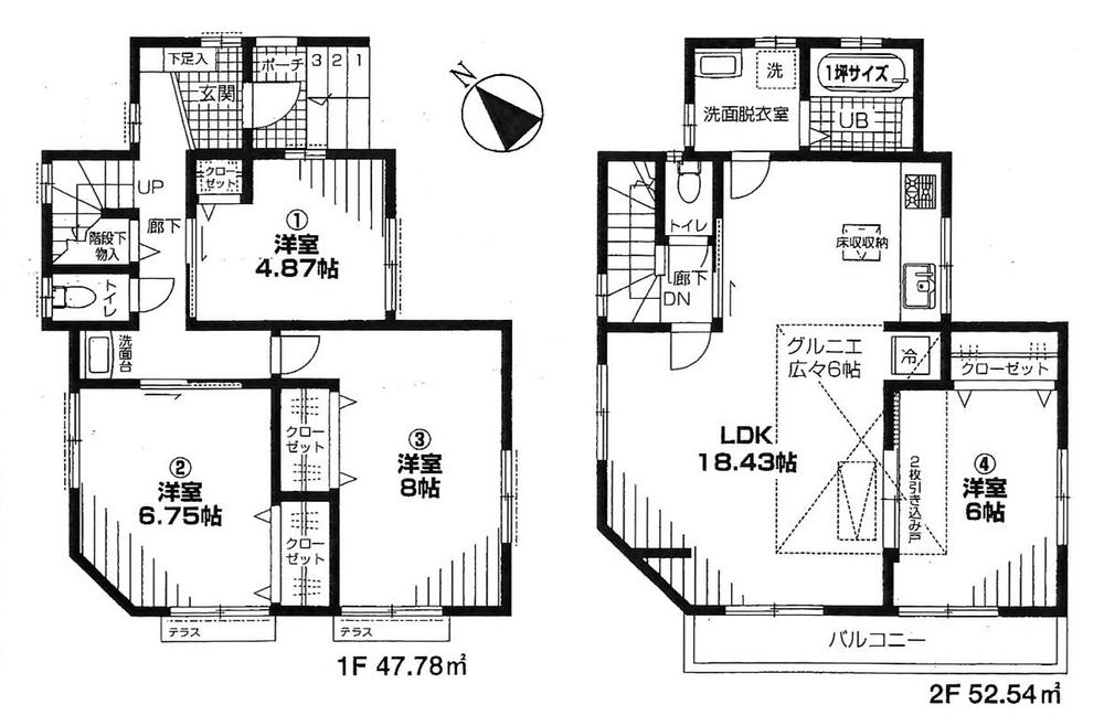 Floor plan. (1 Building), Price 44,300,000 yen, 4LDK, Land area 100.82 sq m , Building area 100.32 sq m