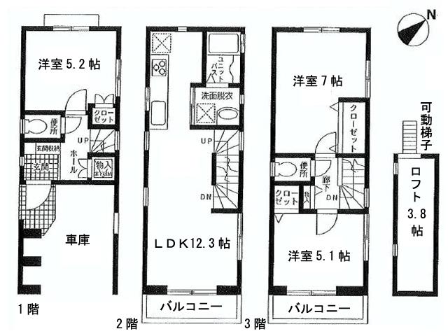 Floor plan. 36,850,000 yen, 3LDK, Land area 46.24 sq m , Building area 86.4 sq m