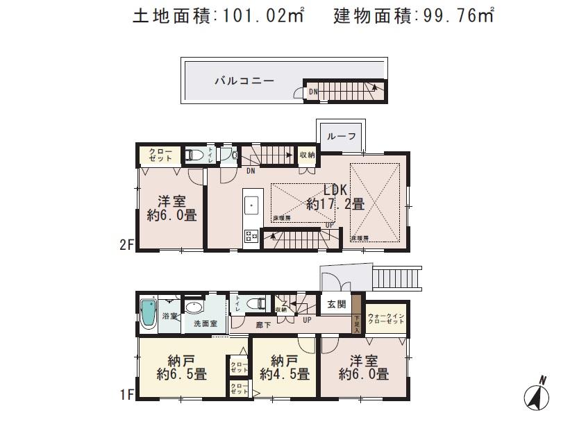 Floor plan. (1 Building), Price 52,800,000 yen, 4LDK, Land area 101.02 sq m , Building area 99.76 sq m