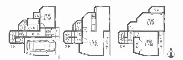 Floor plan. (C Building), Price 35,960,000 yen, 3LDK, Land area 54.51 sq m , Building area 96.05 sq m