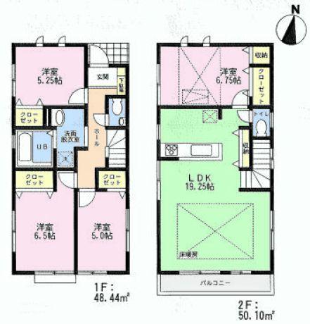 Floor plan. 47,900,000 yen, 4LDK, Land area 100.52 sq m , Building area 98.54 sq m