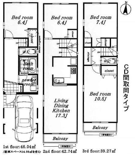 Floor plan. (C section), Price 41,800,000 yen, 4LDK, Land area 71.85 sq m , Building area 128.05 sq m