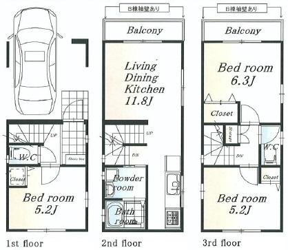 Floor plan. (C Building), Price 31,800,000 yen, 3LDK, Land area 45.22 sq m , Building area 84.55 sq m