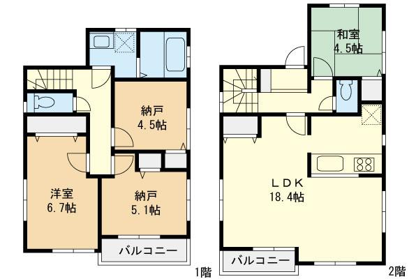 Floor plan. (4 Building), Price 44,950,000 yen, 2LDK+2S, Land area 103.72 sq m , Building area 91.91 sq m