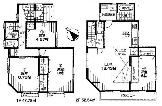 Floor plan. (1 Building), Price 45,800,000 yen, 4LDK, Land area 100.82 sq m , Building area 100.32 sq m