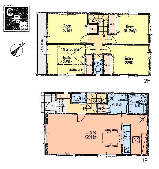 Floor plan. (C Building), Price 62,800,000 yen, 4LDK, Land area 100.01 sq m , Building area 97.7 sq m