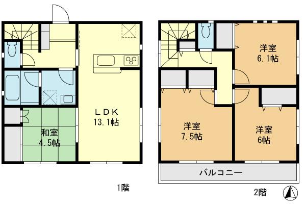 Floor plan. (1 Building), Price 32,800,000 yen, 4LDK, Land area 133.14 sq m , Building area 91.12 sq m