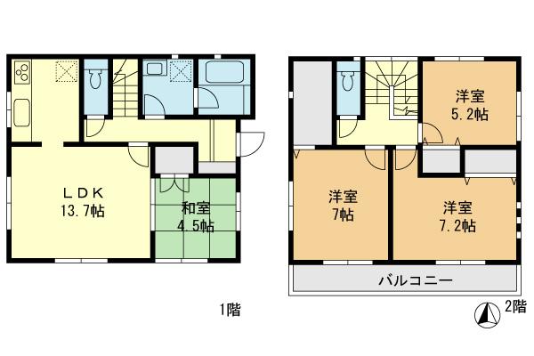 Floor plan. (4 Building), Price 37,800,000 yen, 4LDK, Land area 138.16 sq m , Building area 91.53 sq m