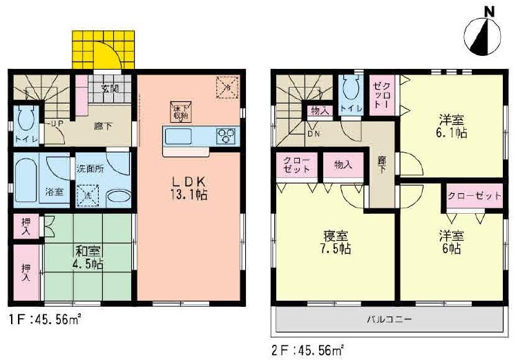 Floor plan. (1 Building), Price 32,800,000 yen, 4LDK, Land area 133.14 sq m , Building area 91.12 sq m