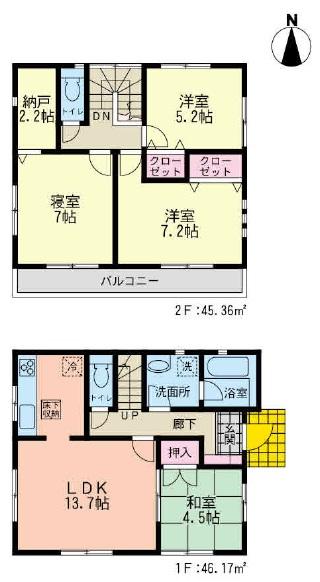 Floor plan. (4 Building), Price 37,800,000 yen, 4LDK, Land area 138.16 sq m , Building area 91.53 sq m