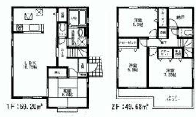 Floor plan. (1 Building), Price 58,800,000 yen, 4LDK+S, Land area 141.09 sq m , Building area 108.88 sq m
