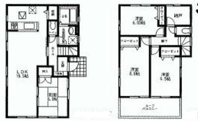 Floor plan. (Building 2), Price 58,800,000 yen, 4LDK+S, Land area 140.67 sq m , Building area 107.64 sq m
