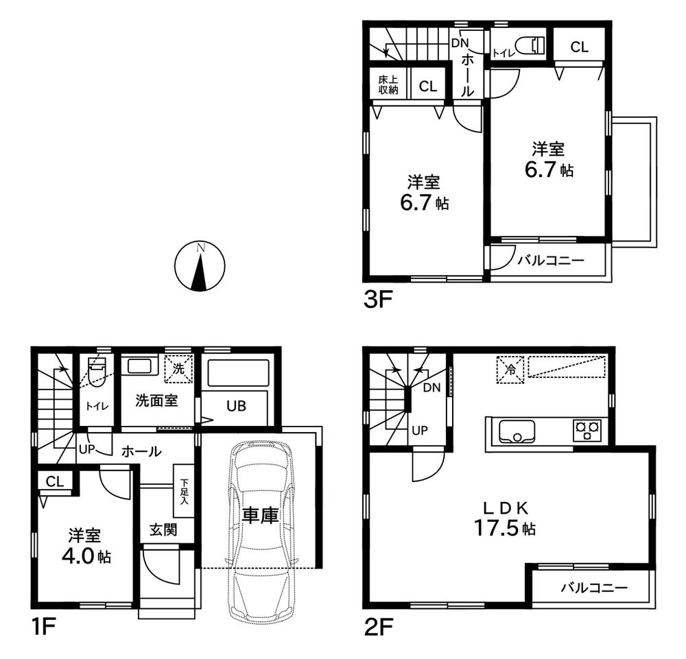 Floor plan. (B Building), Price 37,960,000 yen, 3LDK, Land area 51 sq m , Building area 98.53 sq m