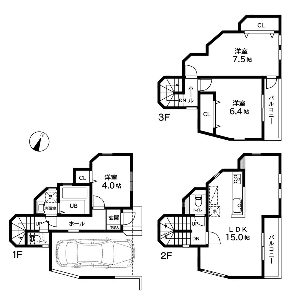 Floor plan. (C Building), Price 35,960,000 yen, 3LDK, Land area 54.51 sq m , Building area 96.05 sq m