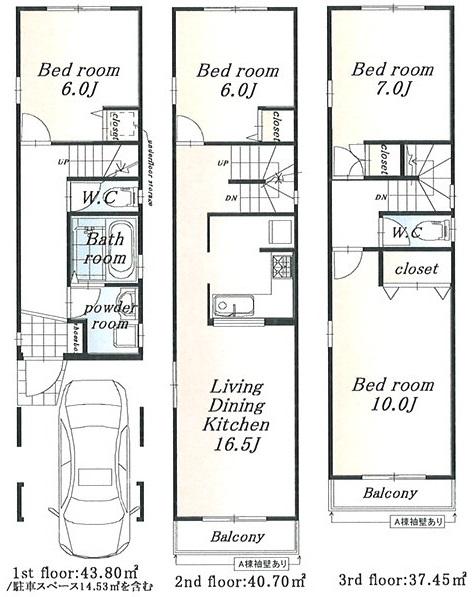 Floor plan. (B Building), Price 39,800,000 yen, 4LDK, Land area 68.18 sq m , Building area 121.95 sq m