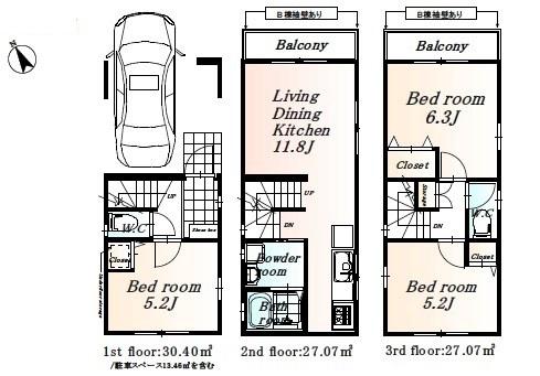 Floor plan. 31,800,000 yen, 3LDK, Land area 45.29 sq m , Building area 84.55 sq m